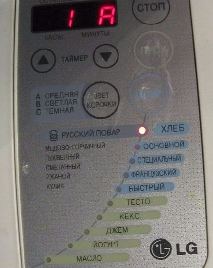 Панель управления хлебопечкой