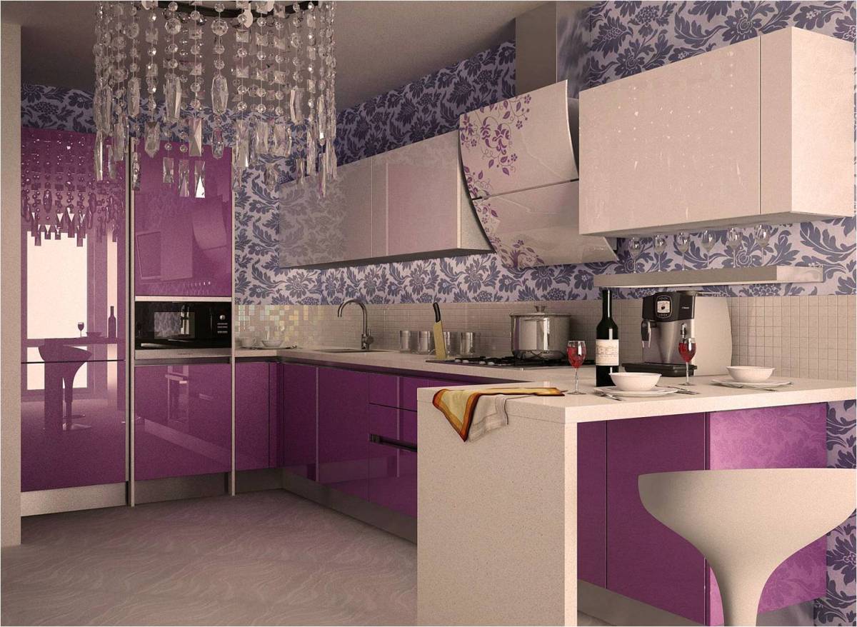 Кухня С Фиолетовыми Обоями