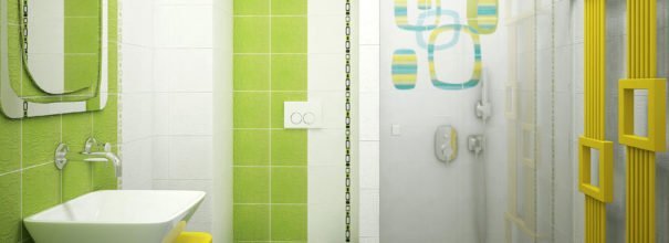 Дизайн ванной в зеленых и белых тонах