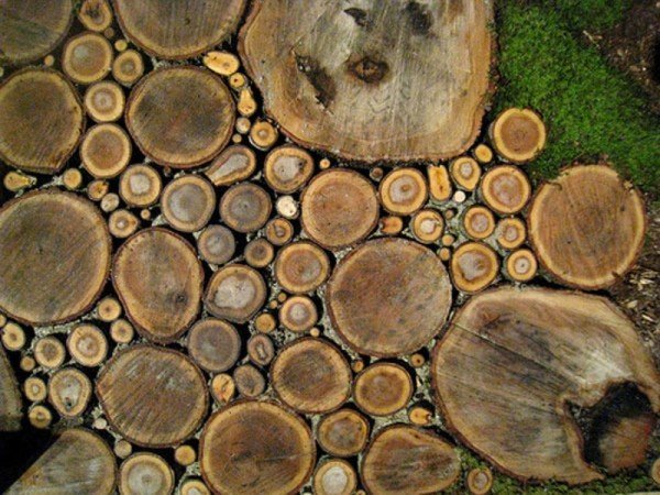 дорожка из деревянных срезов