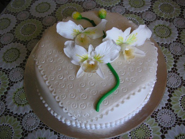 орхидеи из мастики на торте