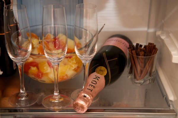 cooling champagne in the fridge