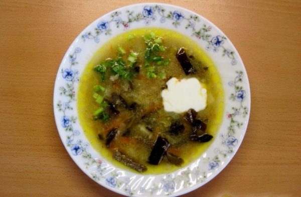 Грибной суп со сметаной и зелёным луком