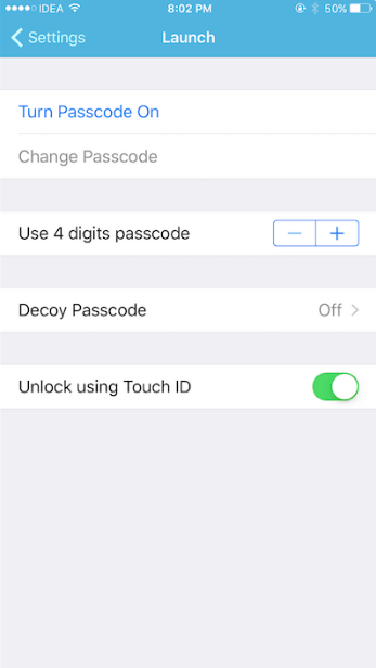 Вкладка Launch Passcode в Pocket Files