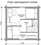 Обустройство мансарды на схеме с двумя спальнями и холом