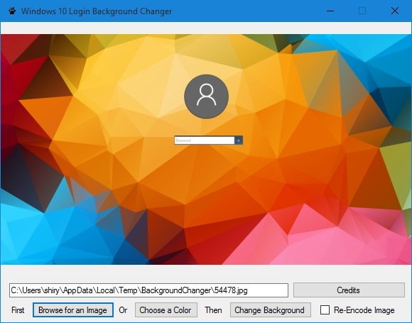 Интерфейс программы Windows 10 Login Screen Background Changer