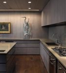Серо-коричневая мебель на кухне минимализм