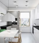 Интерьер небольшой кухни в светлых тонах в стиле минимализм