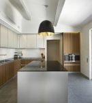 Коричневая мебель на кухне с дизайном минимализм