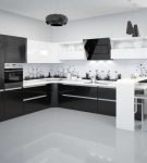 Чёрно-белая угловая кухня со стойкой в стиле авангард