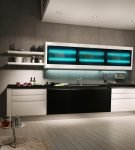 Подсветка мебели на кухне в стиле хай-тек