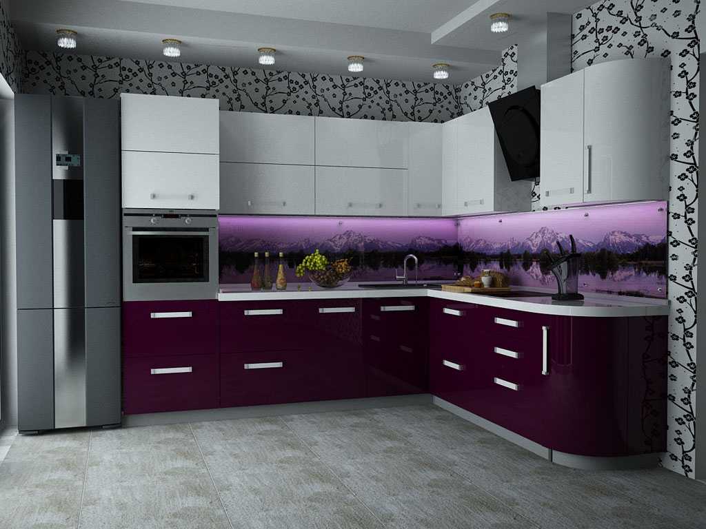 Оформление кухни в фиолетовых оттенках: особенности, комбинации с другими цветами