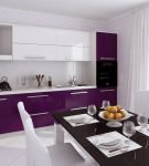 Простой интерьер бело-фиолетовой кухни в квартире
