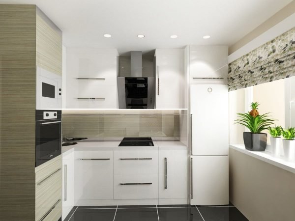 Белая мебель на кухне в стиле минимализм