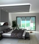 Чёрно-белые полосы в спальне с низким потолком